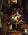 Eine Vase mit Blumen auf einer Konsole romantische Eugene Delacroix